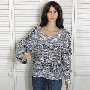 MISA Black & White Tweed Fringe Top Small